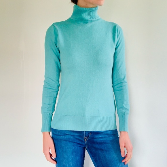 LL Bean Bright Blue Cotton & Cashmere Turtle Neck Long Sleeve Pullover Sweater S - Picture 4 of 11